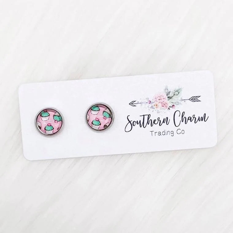 8mm - Cupcakes Earring in Stainless Steel Settings