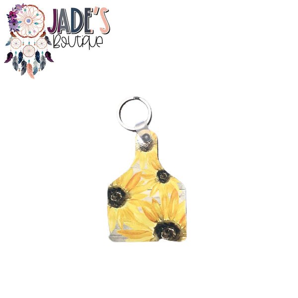 Cow Tag Keychain - Sunflowers