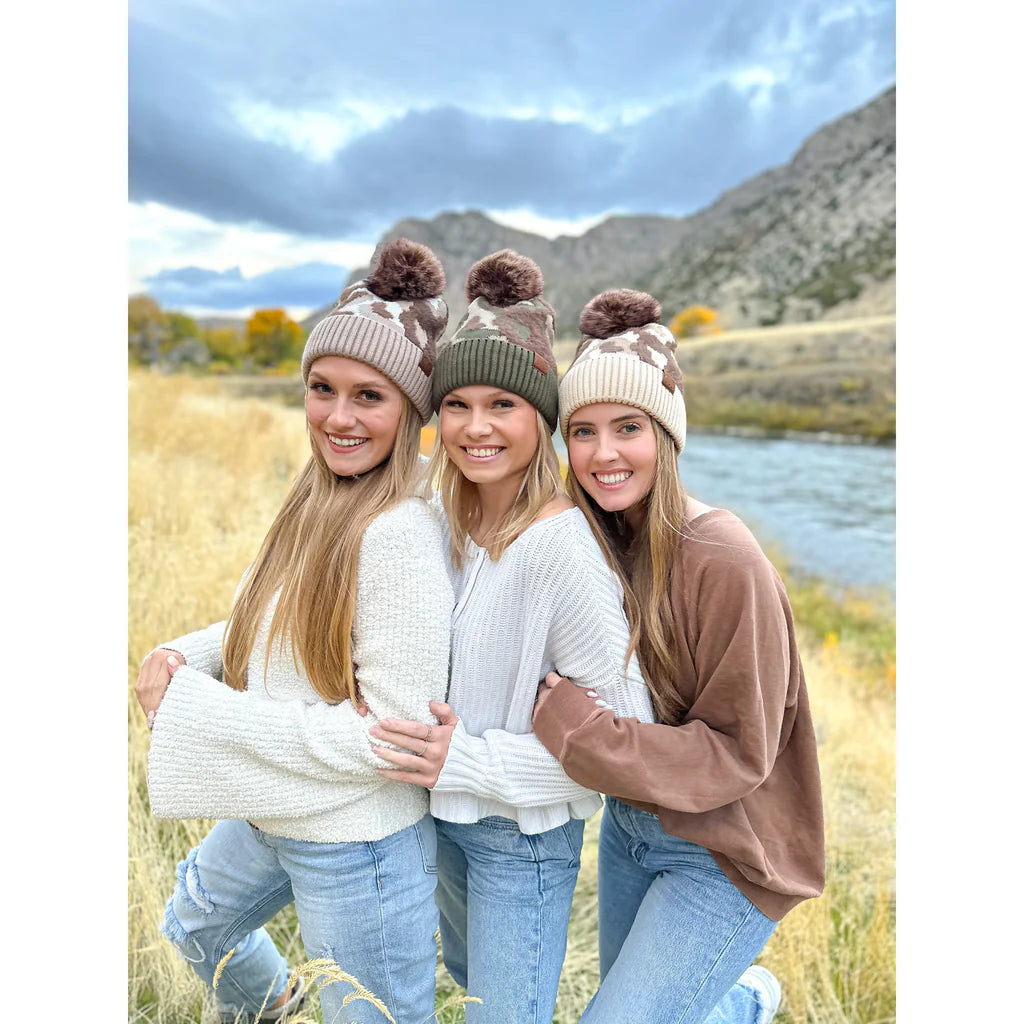 C.C Abstract Camo Print Pom Beanie HAT4005