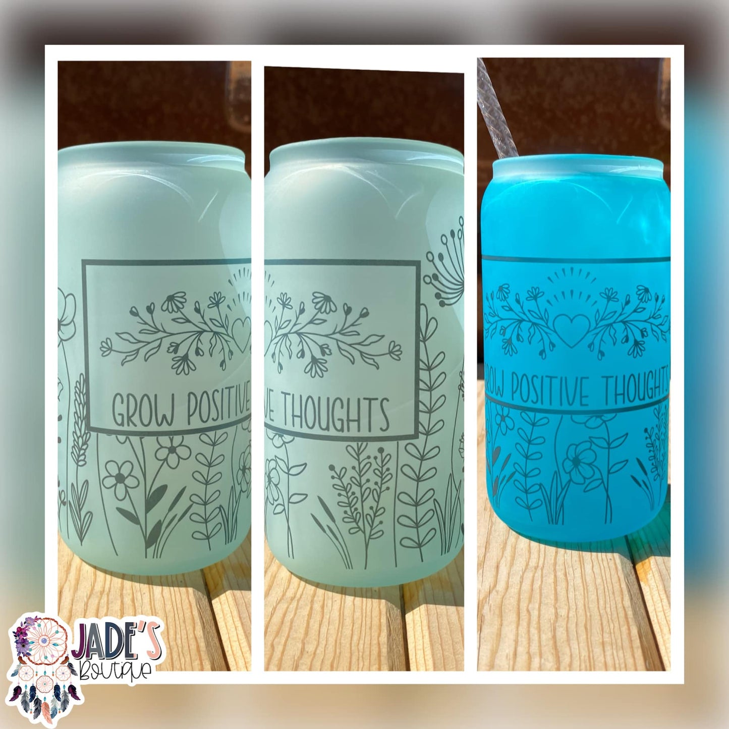 Positive Thoughts 16oz Color Changing Glass Can Tumbler