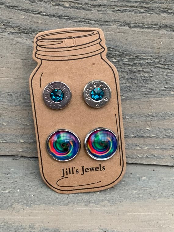 Rainbow Swirl 38 Special Bullet Earring Set