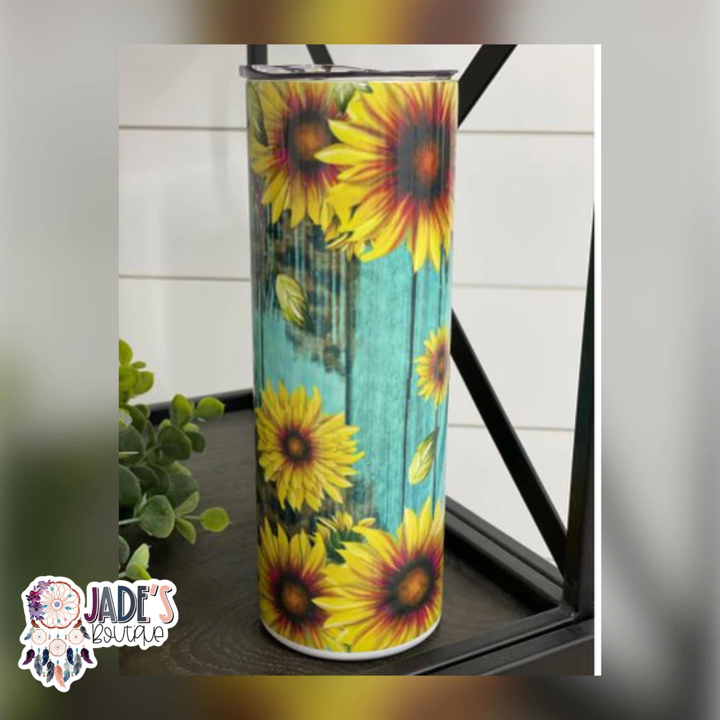 Teal Sunflower Leopard 20oz Insulated Skinny Tumbler