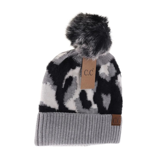 C.C Abstract Camo Print Pom Beanie HAT4005