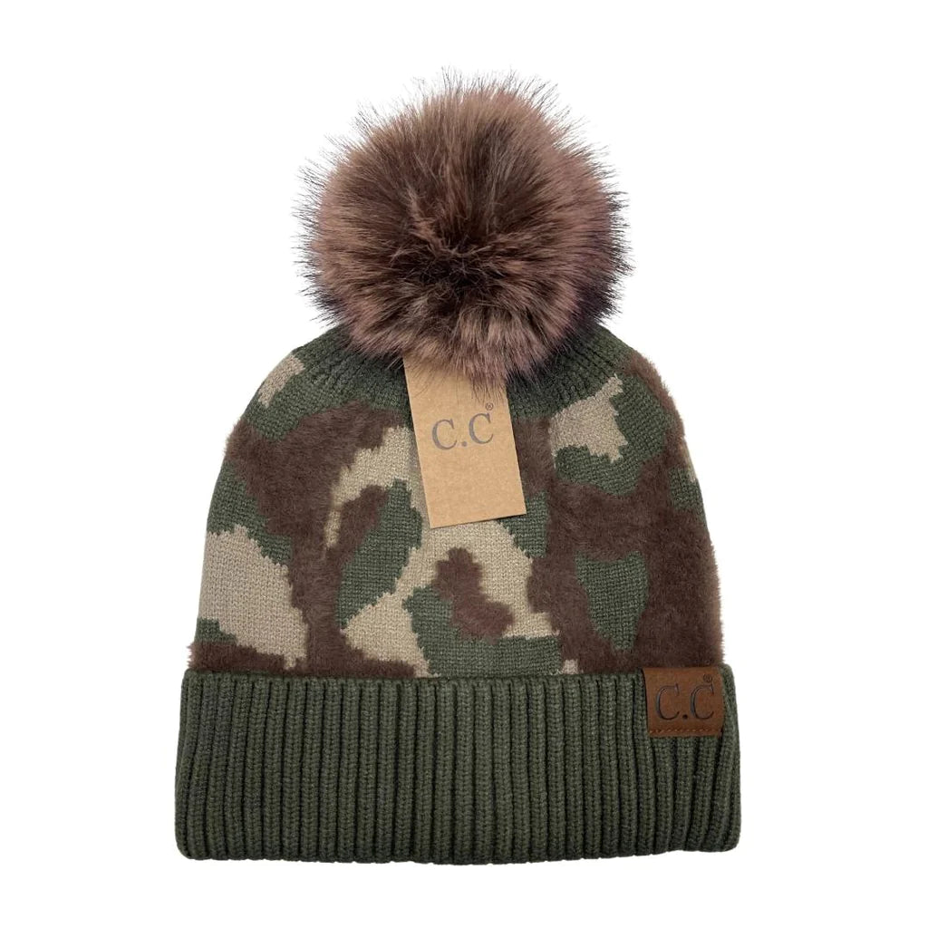 C.C Abstract Camo Print Pom Beanie HAT4005