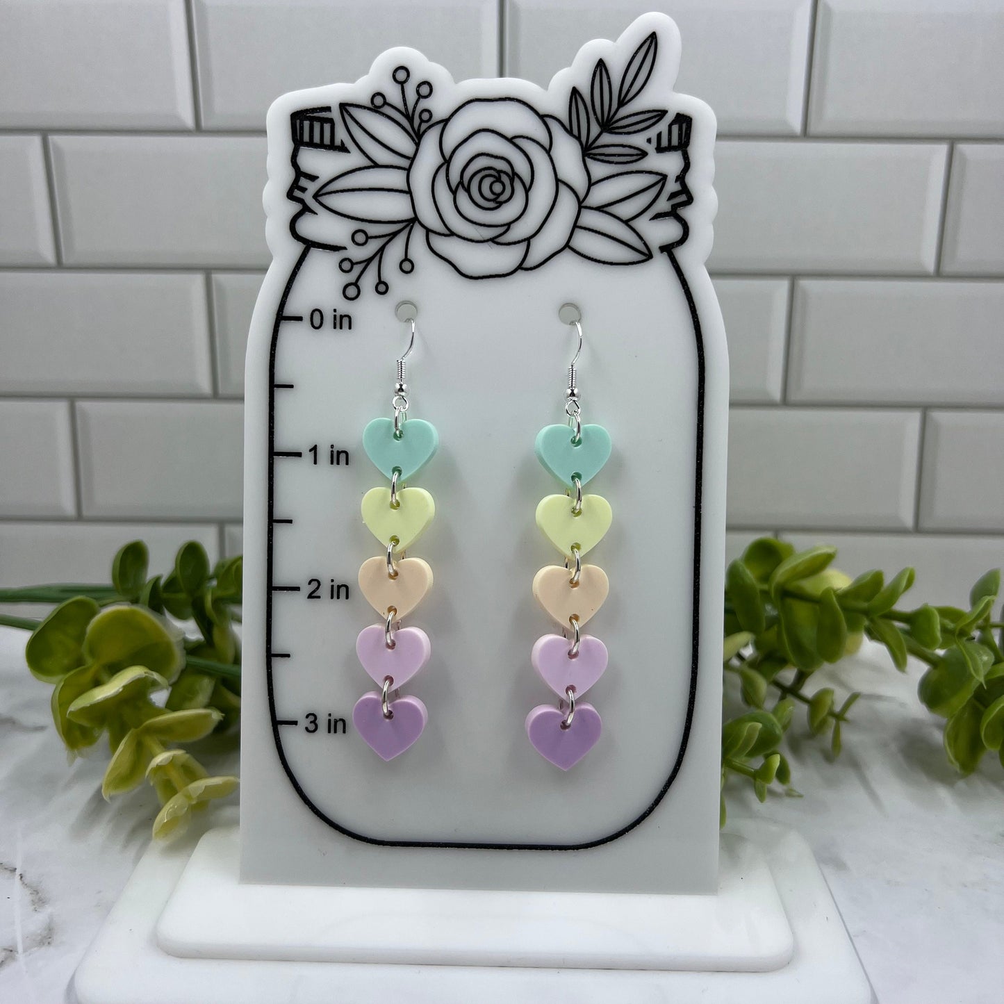 Pastel Rainbow Hearts Chain Acrylic Dangle Earrings