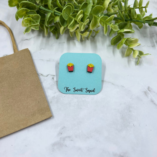 French Fries Wood Stud Earrings