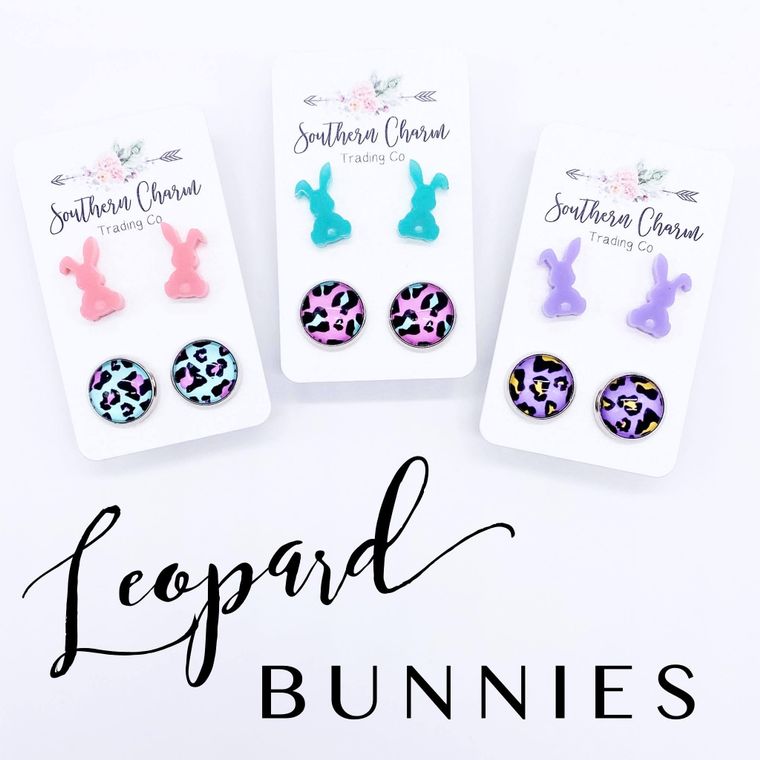 Bunny & Neon Leopard Earring in Stainless Steel Settings