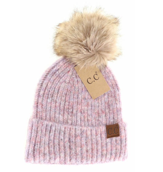 C.C Soft Ribbed Fur Pom Beanie HAT2074