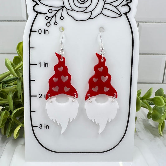 Red Hearts Gnome Chain Acrylic Dangle Earrings