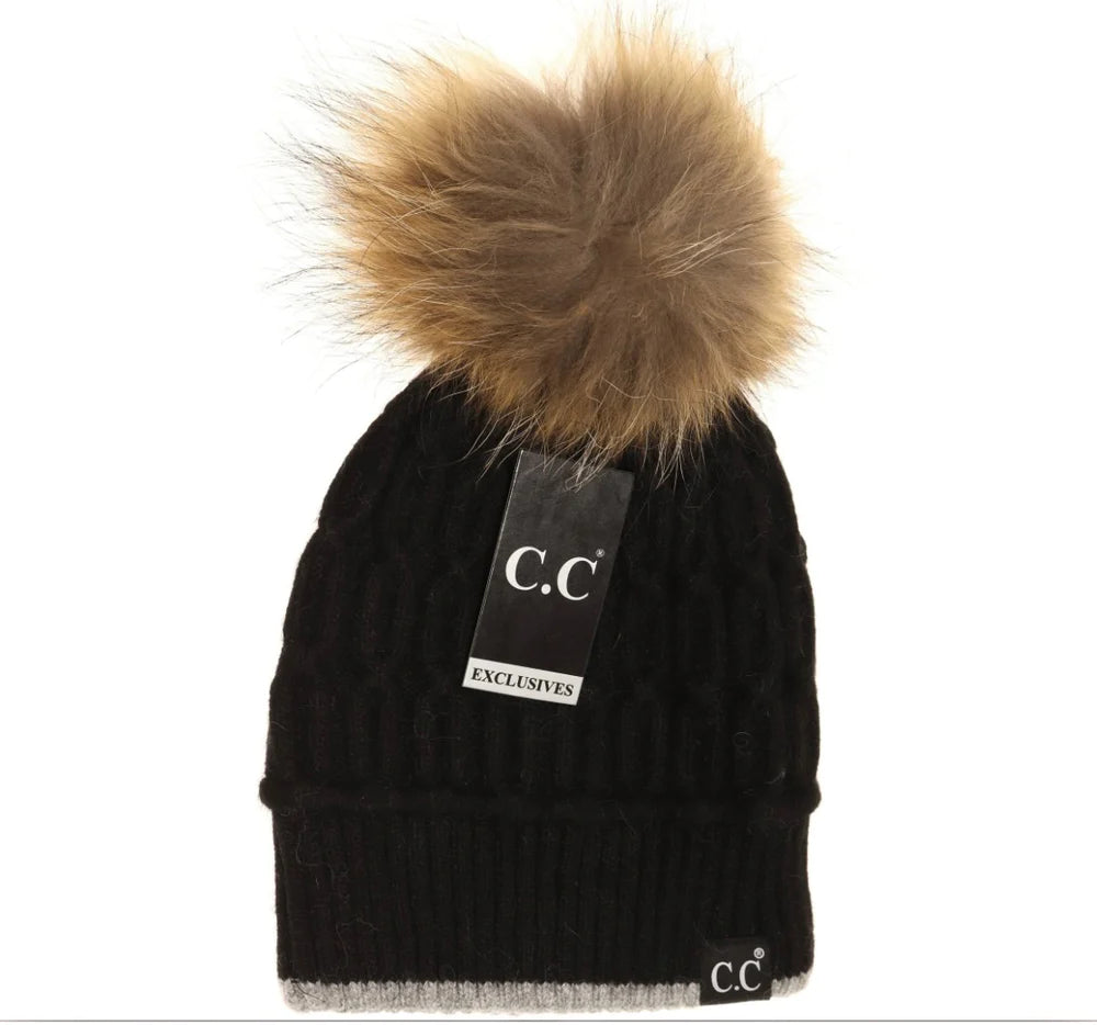 C.C Exclusive - Black Label Special Edition Solid Color Trim Knit Beanie HT403
