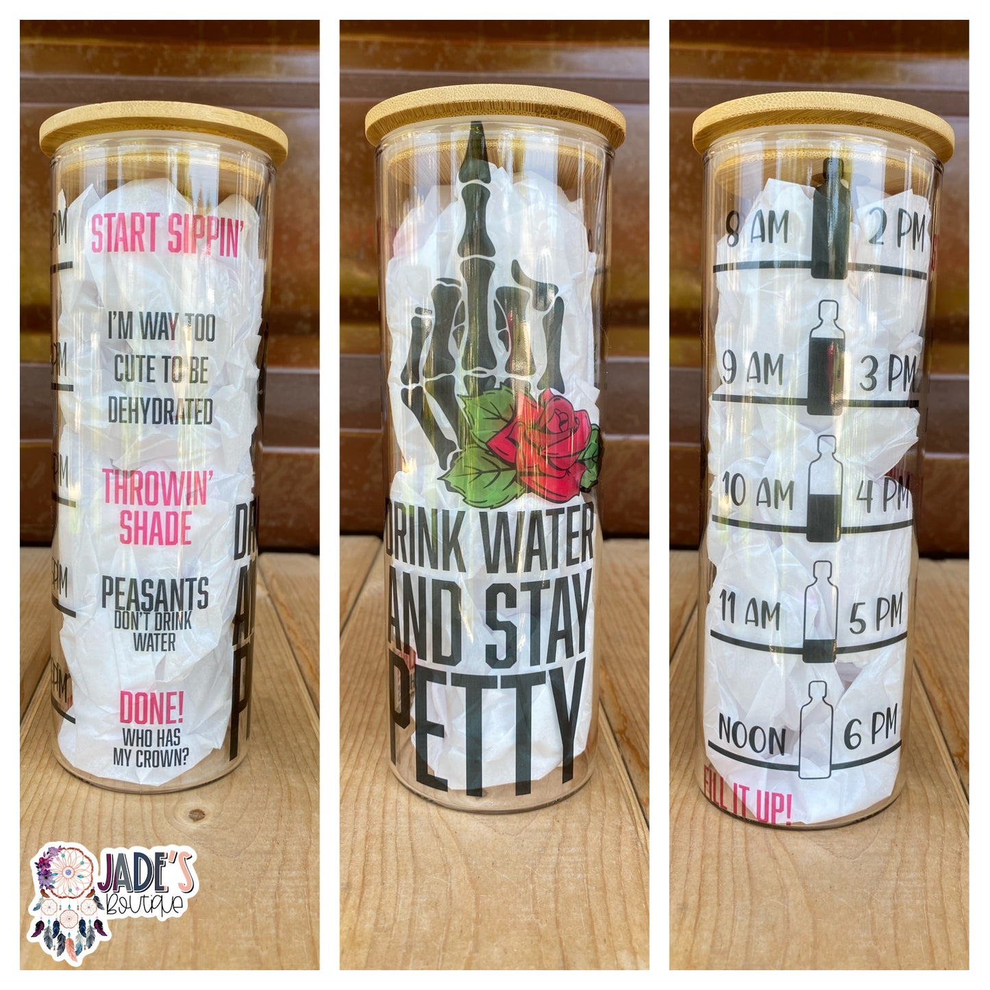 Drink Water & Stay Petty 25oz Skinny Glass Can Tumbler