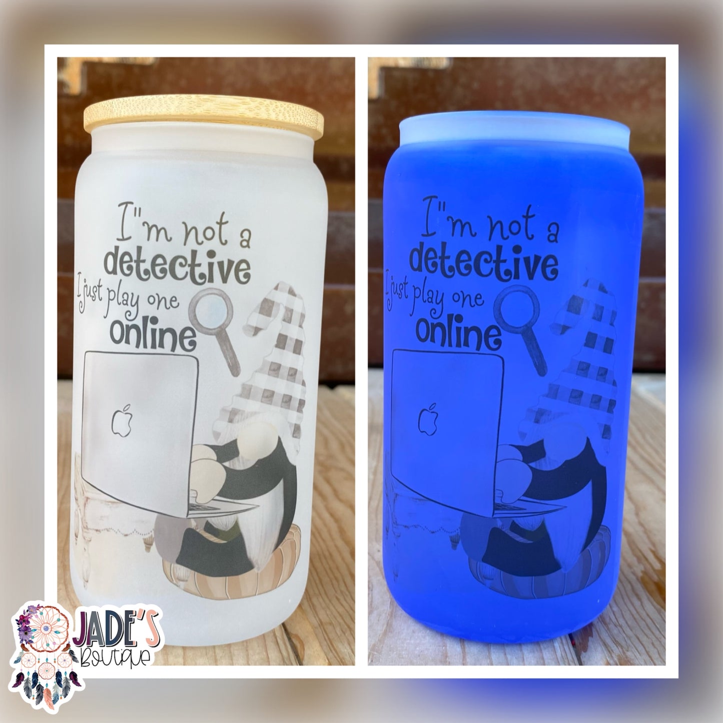 Gnome Detective 16oz Color Changing Glass Can Tumbler