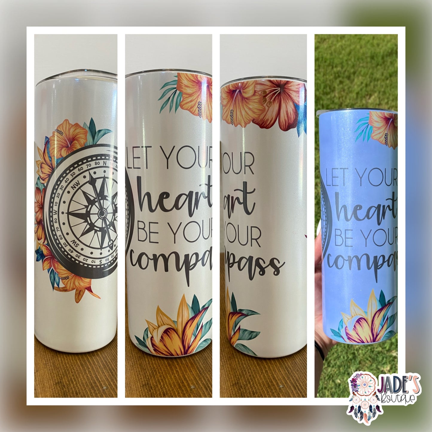 Heart be your compass 20oz Insulated UV Color Changing Skinny Tumbler