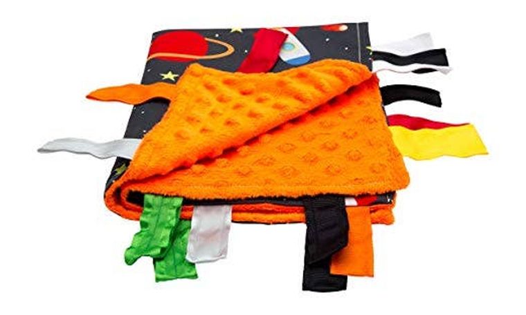 Space Stars Rockets Taggy Blanket Learning Lovey 14" x 18