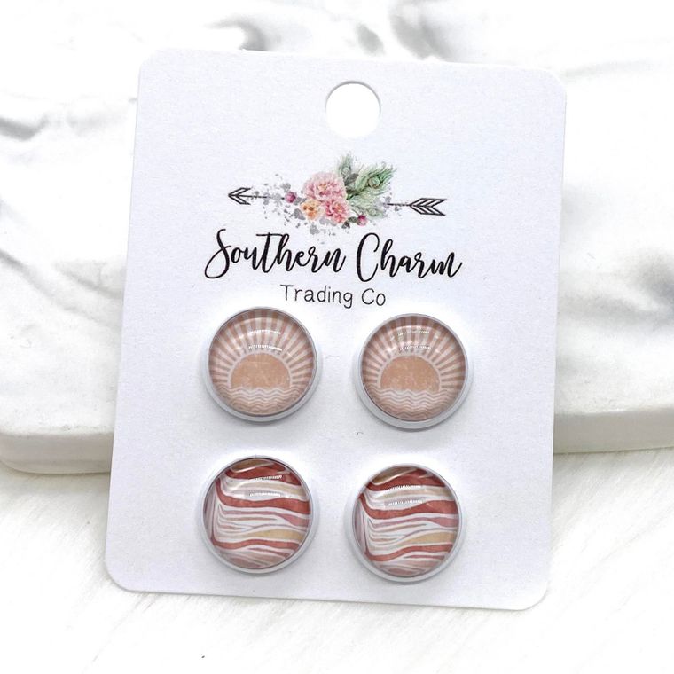 12mm - Boho Sun & Desert Waves Earrings in White Settings