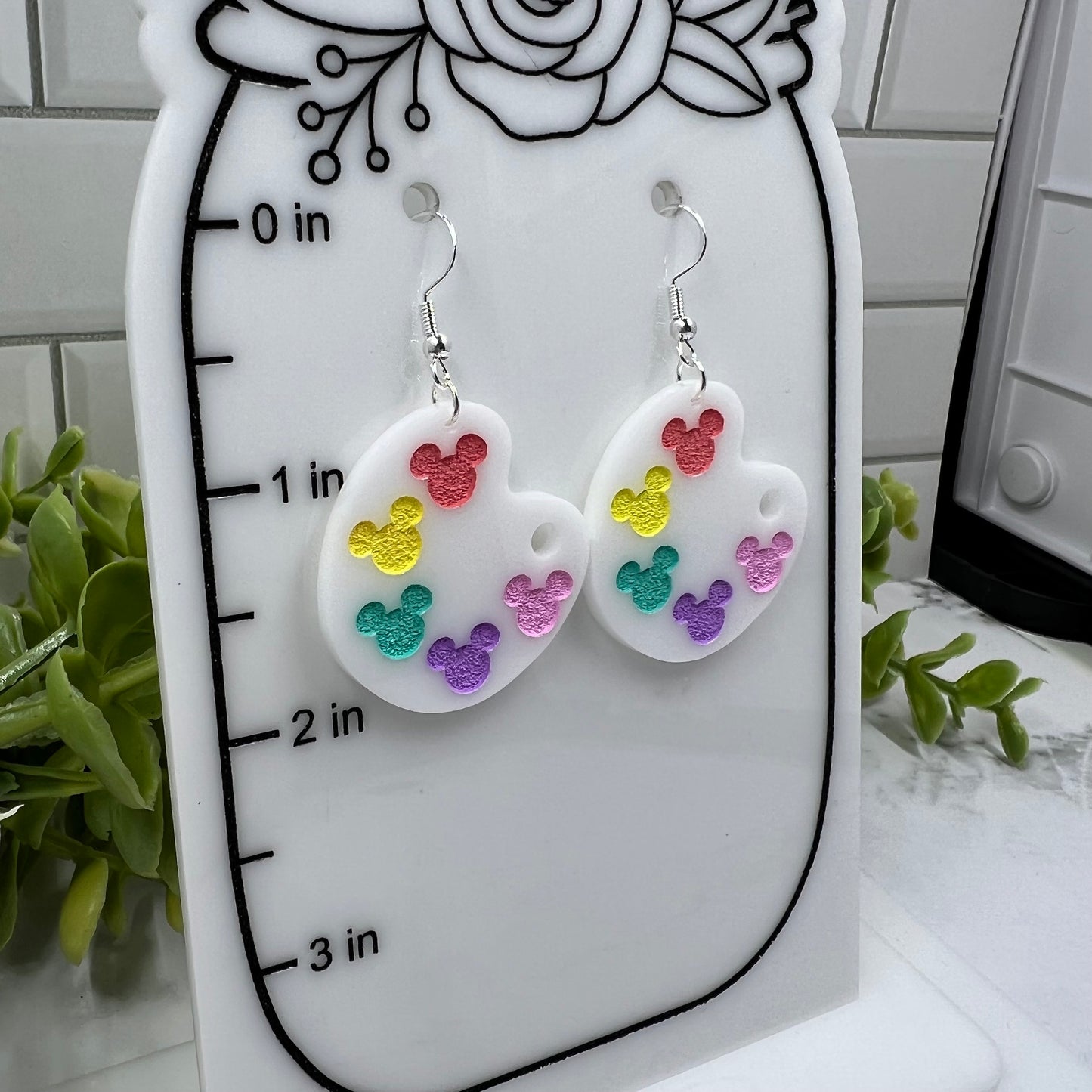 Mouse Paint Palette Acrylic Dangle Earrings