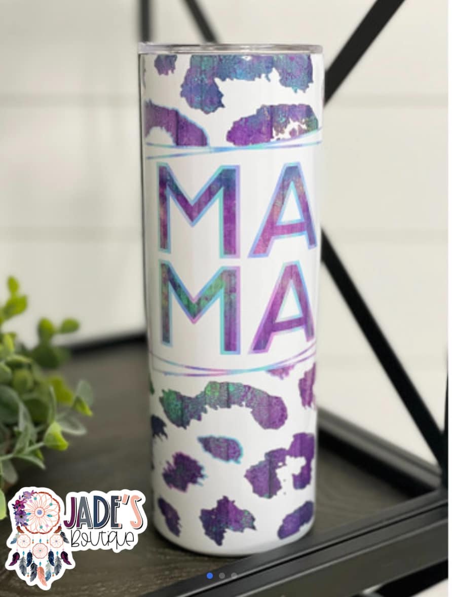 Purple Leopard Mama 20oz Insulated Skinny Tumbler