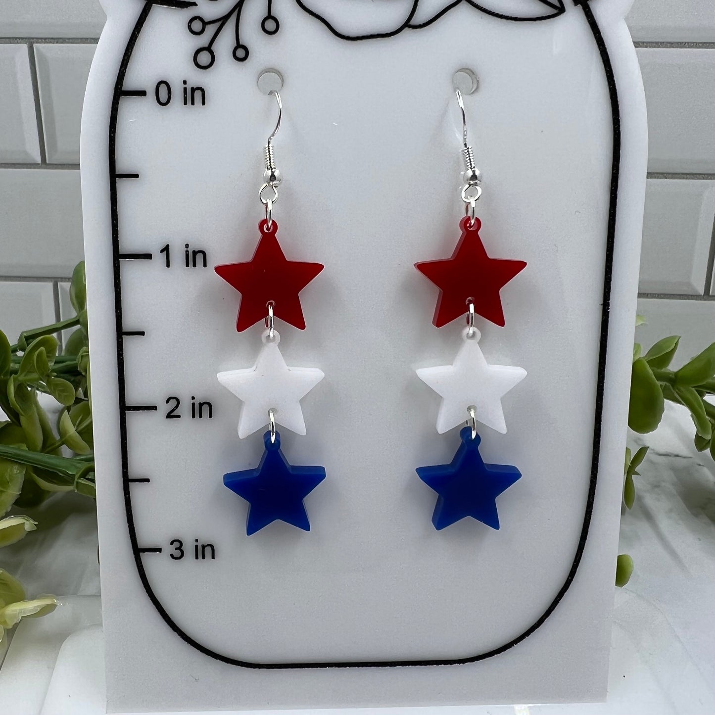 USA Patriotic Stars Chain Acrylic Dangle Earrings