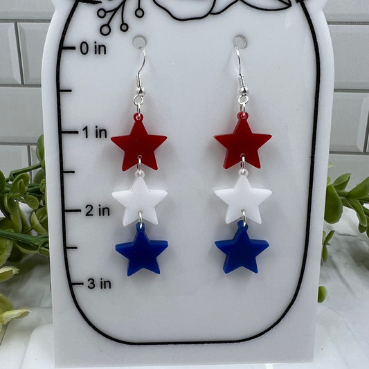 USA Patriotic Stars Chain Acrylic Dangle Earrings