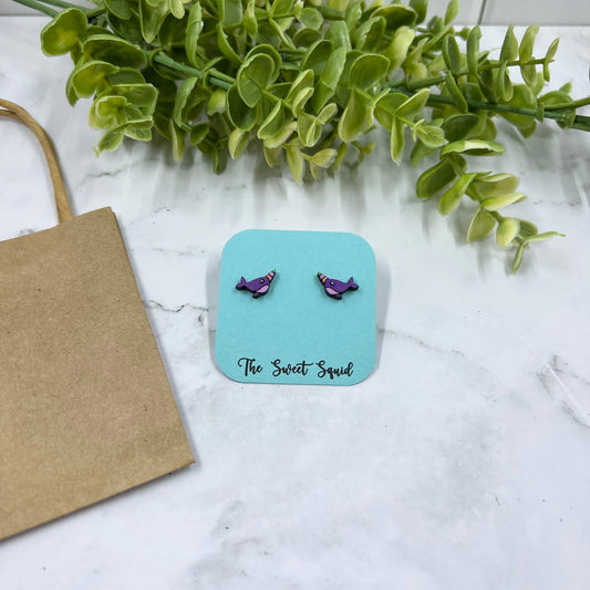 Narwhal Wood Stud Earrings