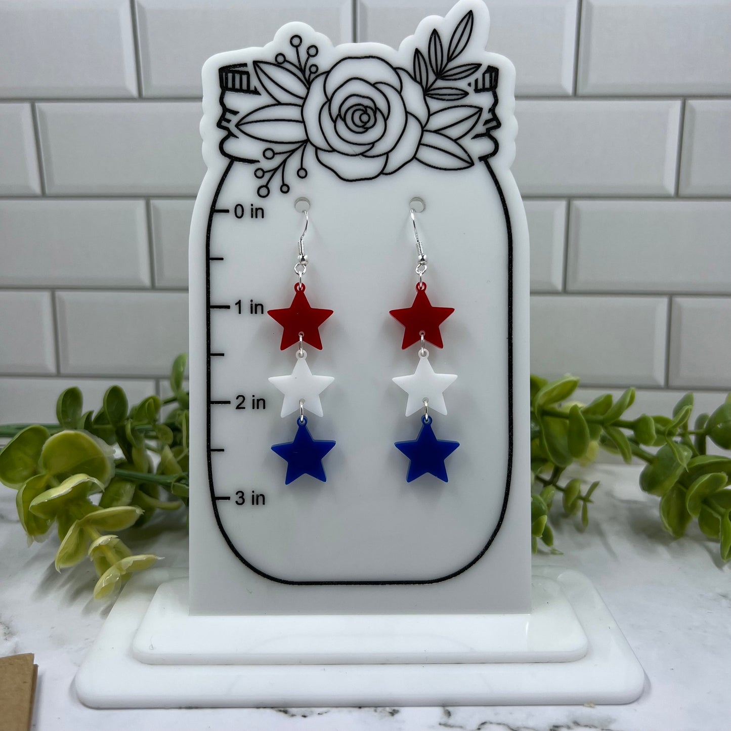USA Patriotic Stars Chain Acrylic Dangle Earrings