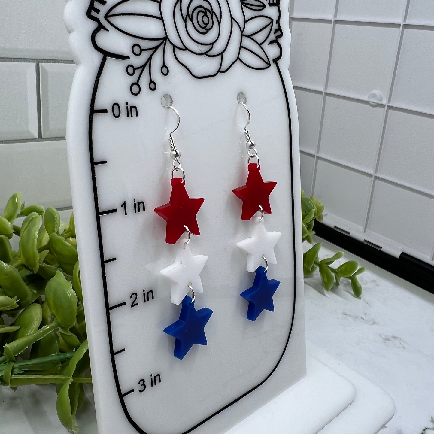 USA Patriotic Stars Chain Acrylic Dangle Earrings