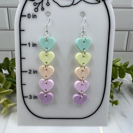 Pastel Rainbow Hearts Chain Acrylic Dangle Earrings
