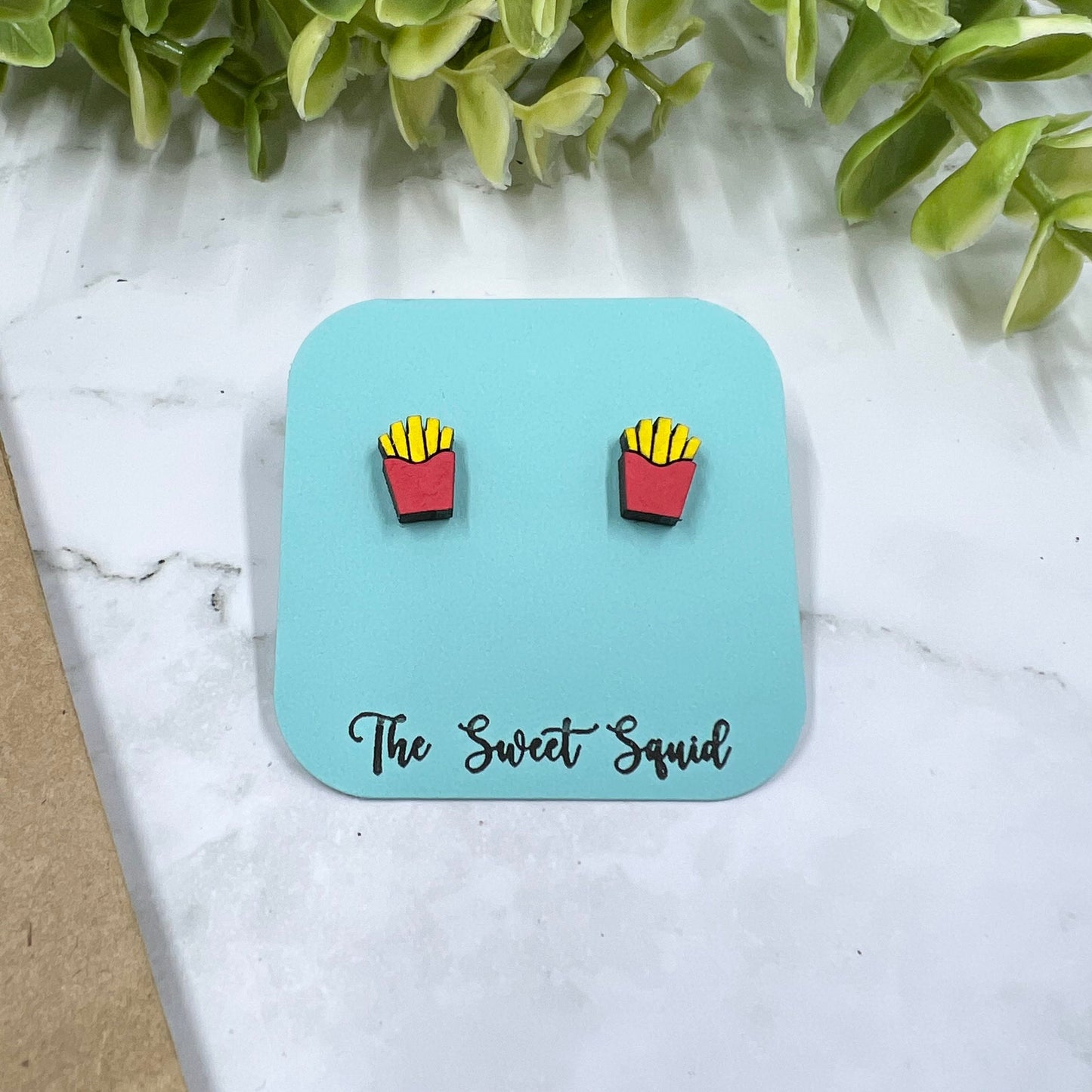 French Fries Wood Stud Earrings
