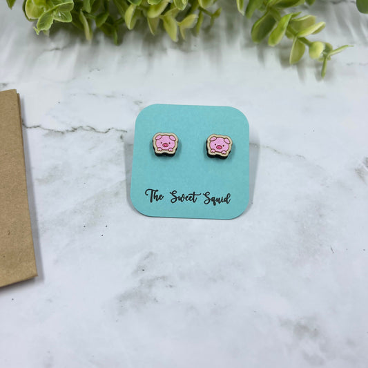Cute Pig Wood Stud Earrings