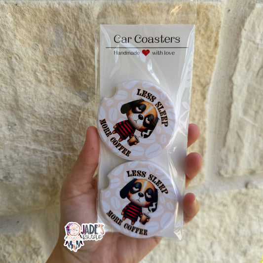 Ceramic Car Coasters - Less Sleep More Coffee