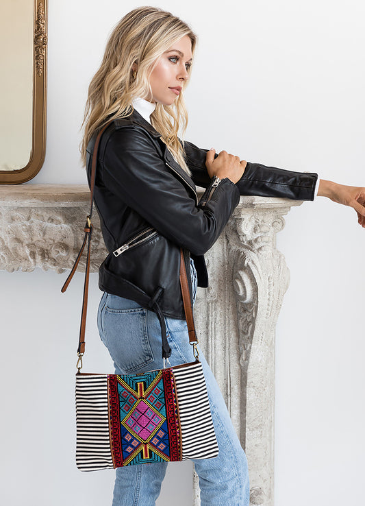 Felicity Aztec Embroidered Crossbody - Black