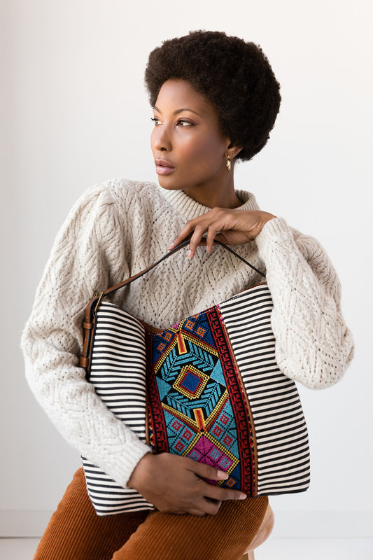 Ember Aztec Embroidered Hobo Bag - Black