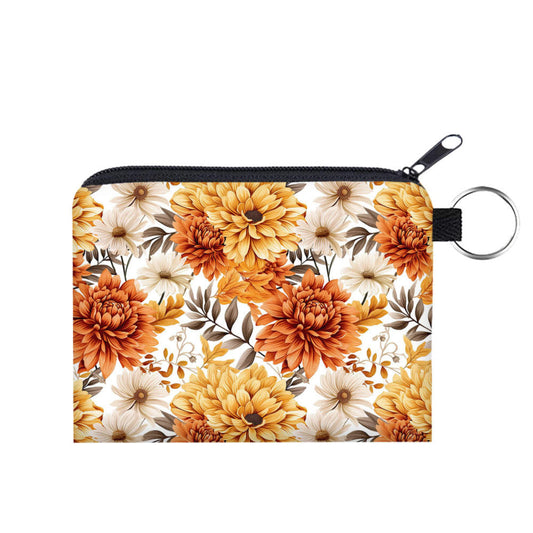 Orange Cream Brown Floral Coin Pouch