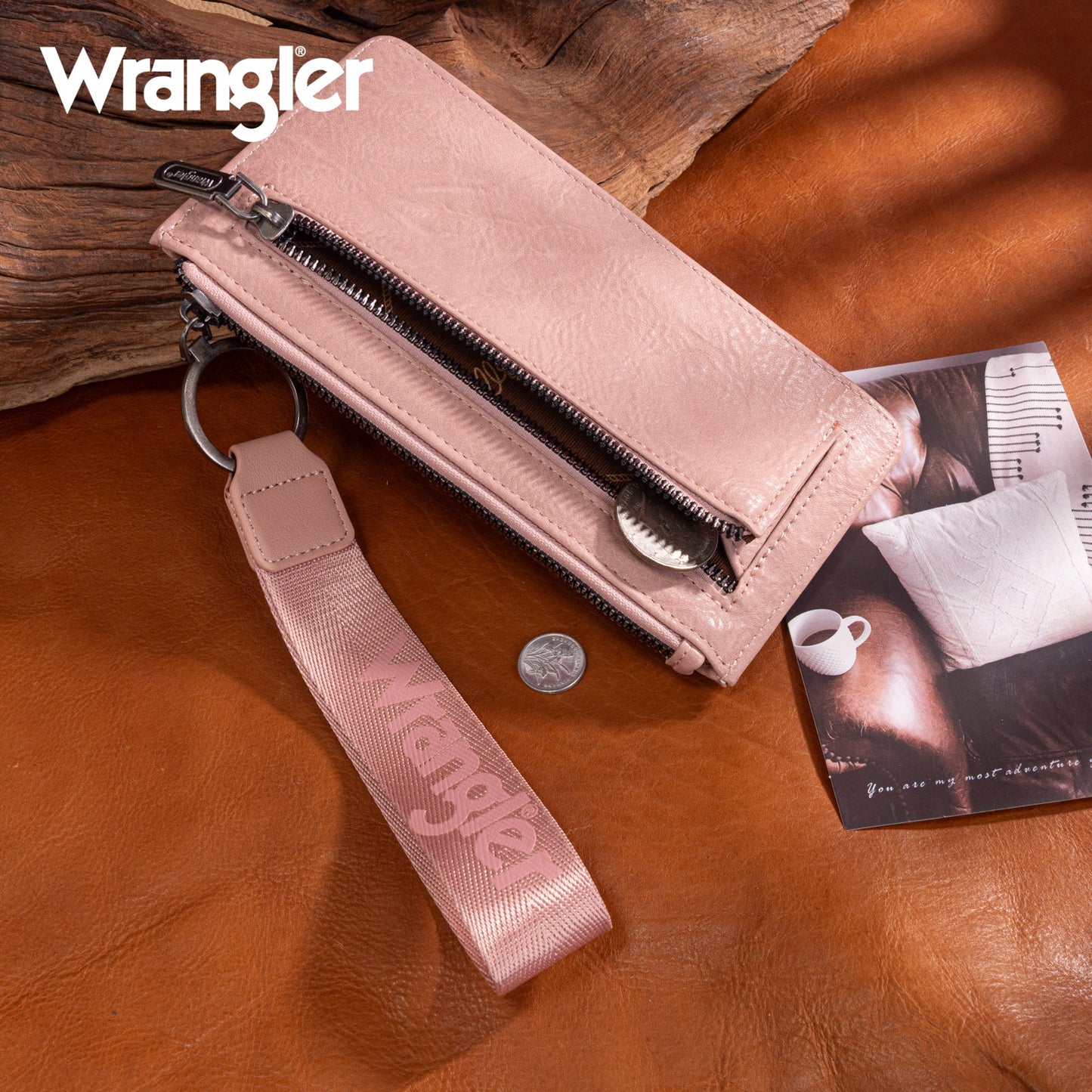 Wrangler Sunflower Print Card Wallet/Wristlet - Dark Pink