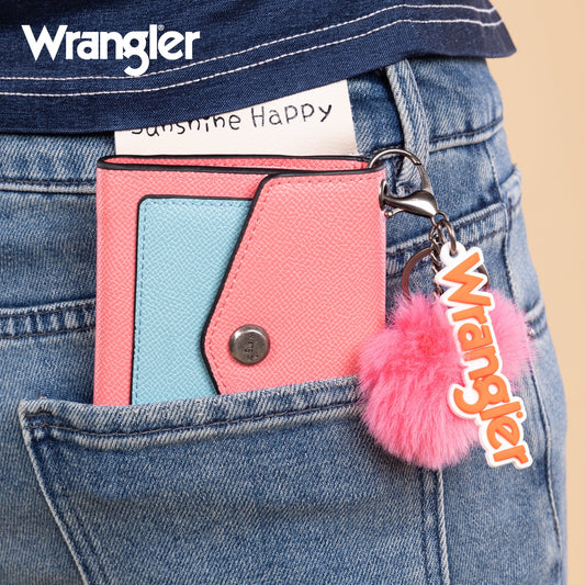 Wrangler Tri-Fold Wallet with Keyring Pom Pom - Pink-Blue