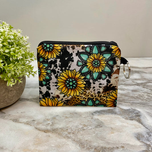 Turquoise Sunflower Coin Pouch