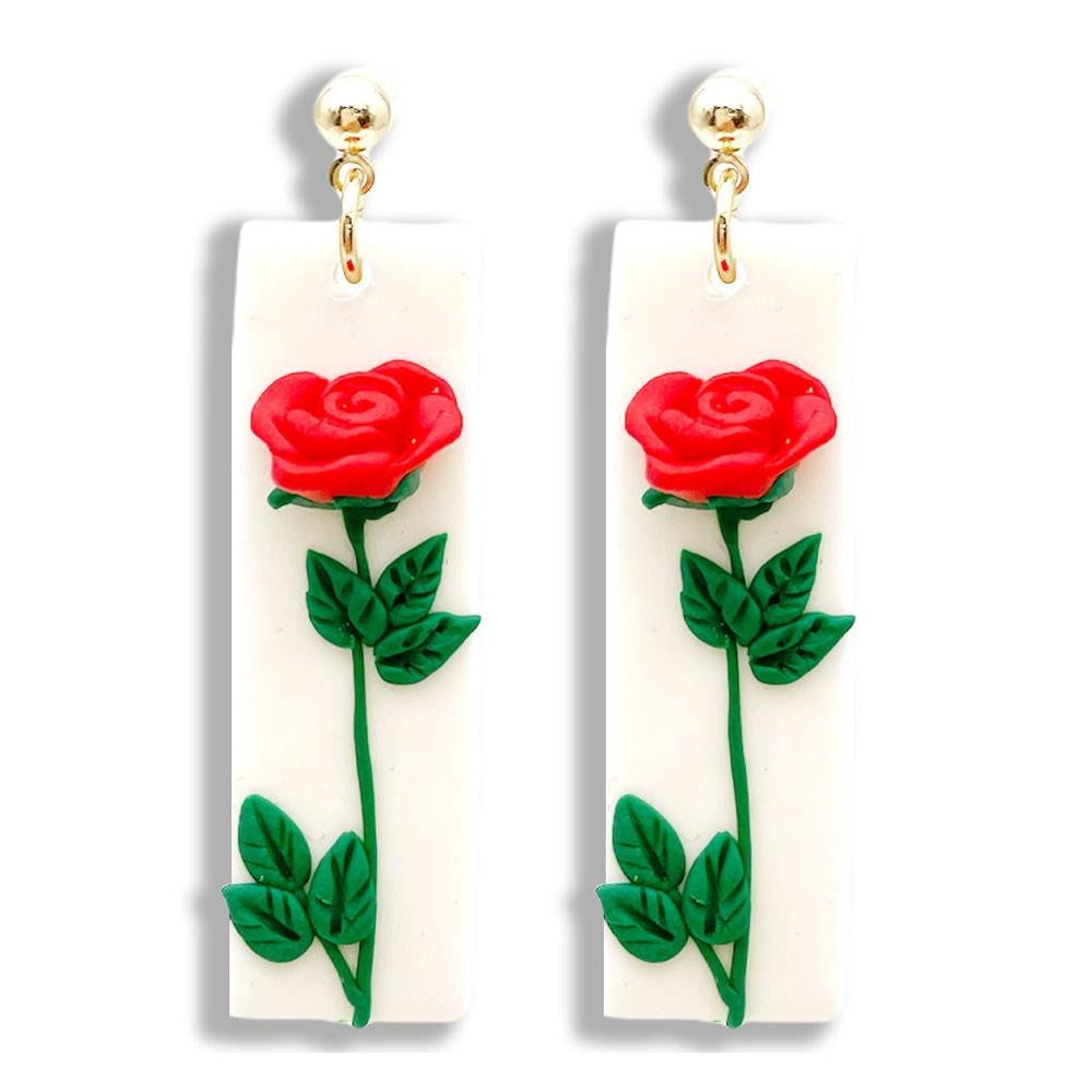 Rose Rectangle Drop Earring