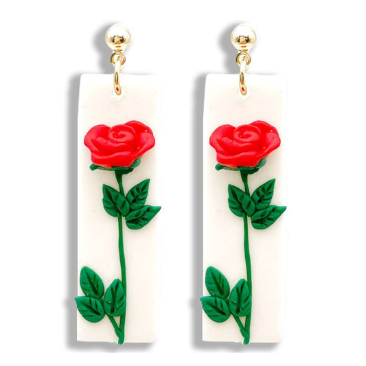 Rose Rectangle Drop Earring