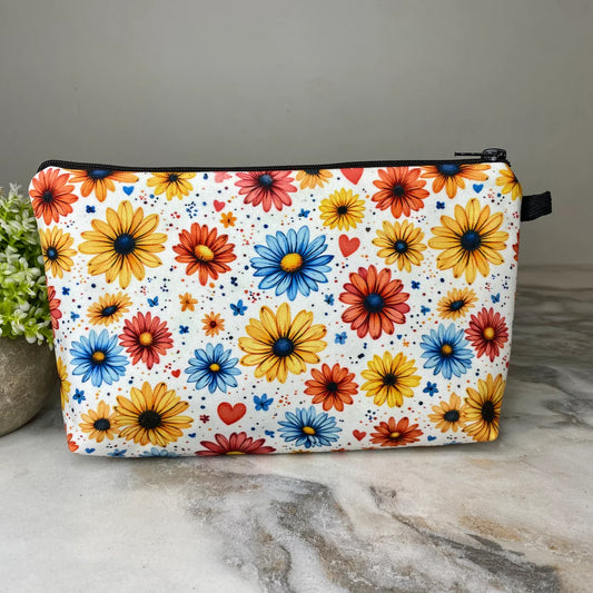 Floral Small Red Blue Yellow Daisy Pouch