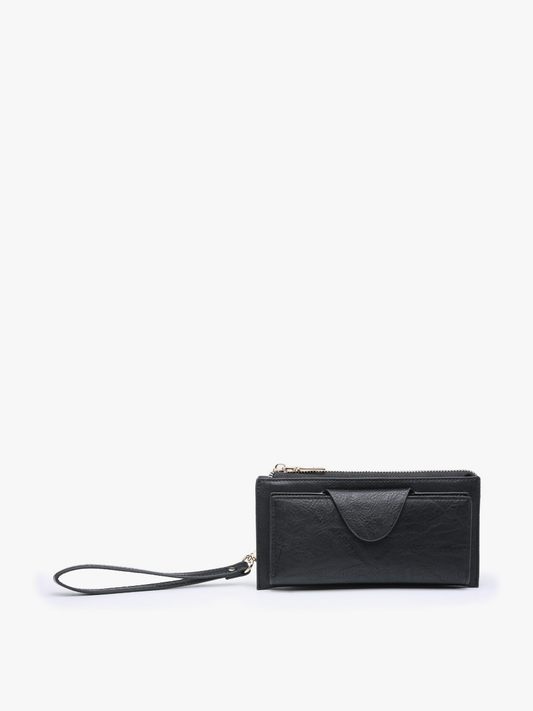 RFID Wallet w/ Snap Closure and Zip Change Pocket - Black