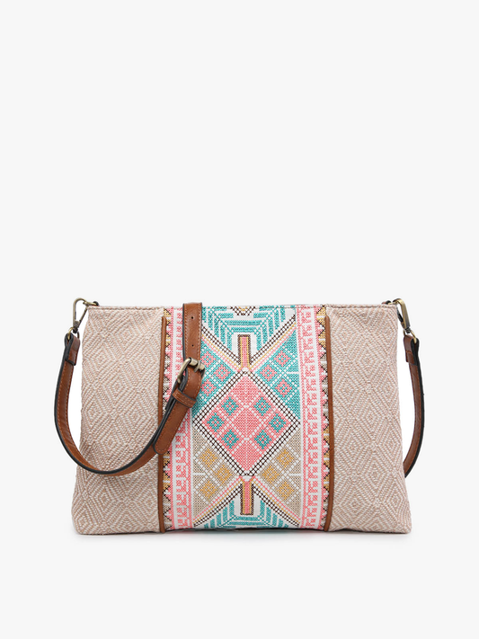 Felicity Aztec Embroidered Crossbody - Taupe/Mint
