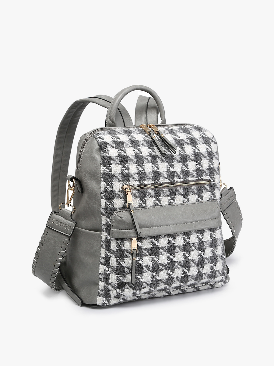 Amelia Houndstooth Backpack w/ Guitar Strap - Grey/White