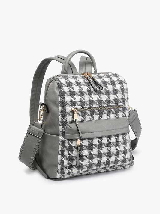 Amelia Houndstooth Backpack w/ Guitar Strap - Grey/White