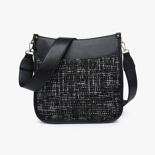 Chloe Tweed Crossbody w/ Guitar Strap - Black