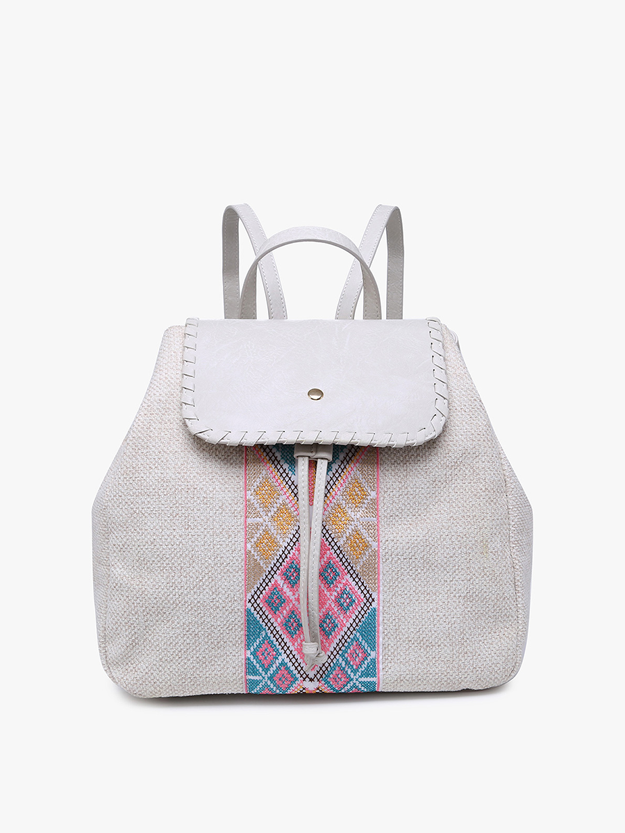 Saffron Tribal Fabric Backpack w/ Whipstitch - Pink/Mint