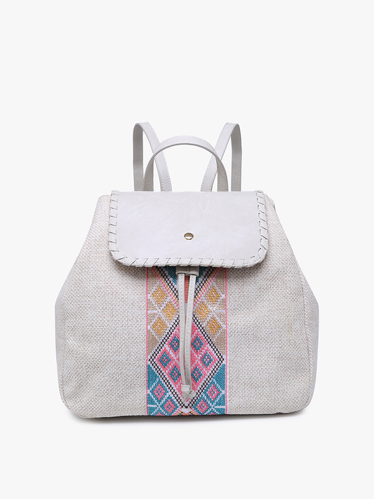 Saffron Tribal Fabric Backpack w/ Whipstitch - Pink/Mint