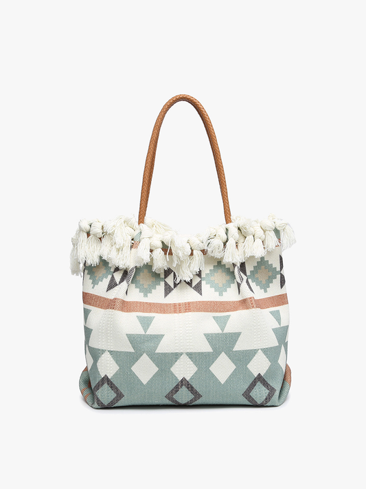 Madison Woven Aztec Tote - Seafoam