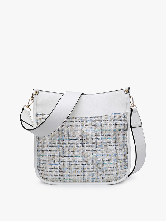 Chloe Tweed Crossbody w/ Guitar Strap - White