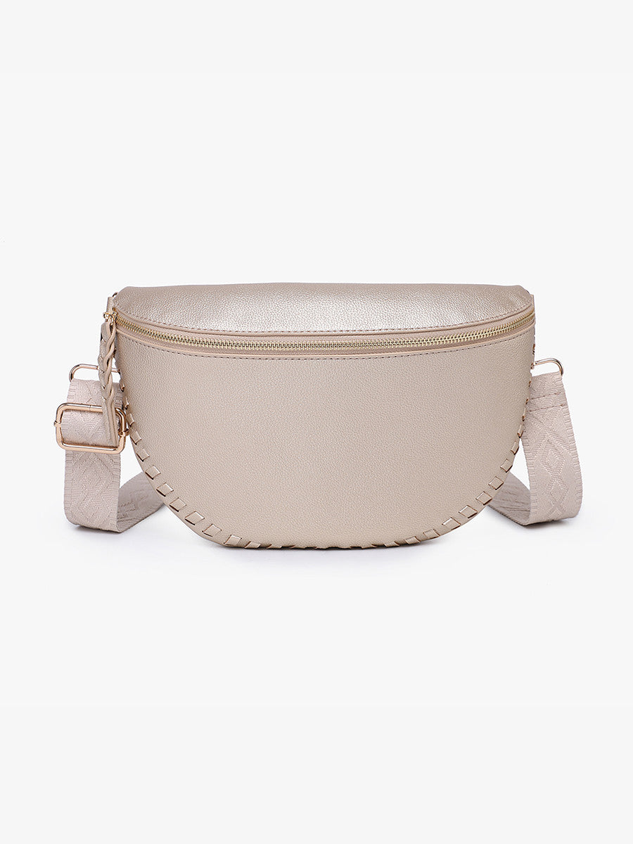 Whipstitch Crossbody/Sling Bag w/ Detailed Strap - Lt. Gold