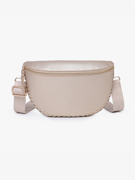 Whipstitch Crossbody/Sling Bag w/ Detailed Strap - Lt. Gold